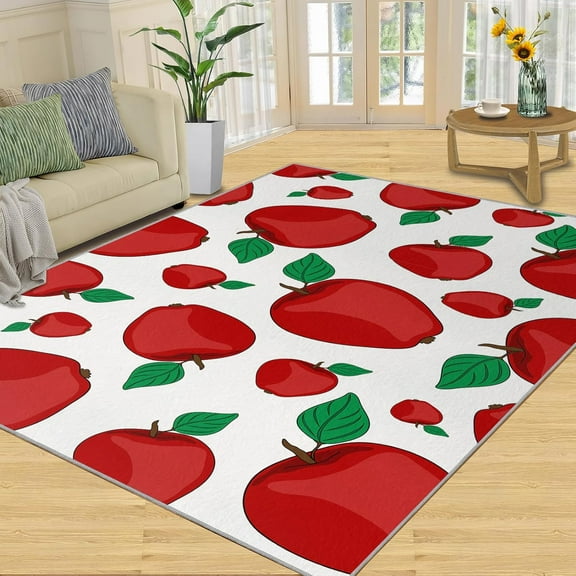 Area Rug Red Apple Kitchen Small Rug, Cartoon Cute Fruit Rectangle Floor Mat, Floor Cushioned for Family Indoor Corridor Porch Door Mat Floor Decor 4x5ft