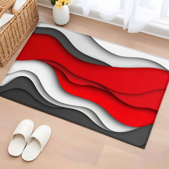 Area Rug Red White Black Gradient Ocean Waves Rectangle Area Rugs Washable Rug for Living Room Bedroom Dining Room, Abstract Water Ripple Soft Non-slip Floor Carpet 2x3ft