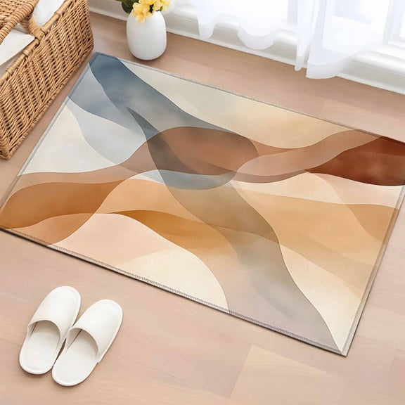 Area Rug Retro Ombre Blue Brown Waves Rectangle Area Rugs Washable Rug for Living Room Bedroom Dining Room, Abstract Water Ripple Seamless Soft Non-slip Floor Carpet 2x3ft