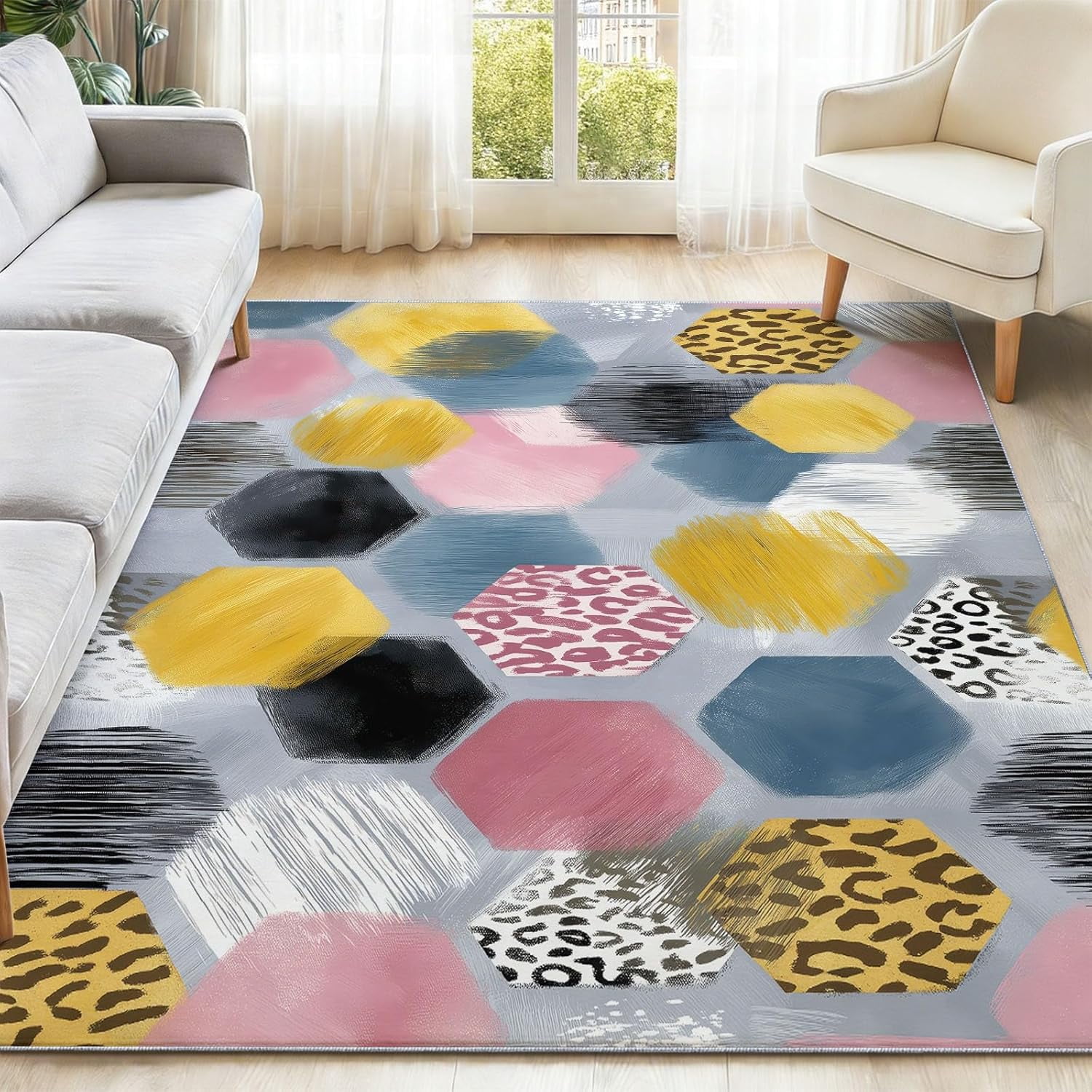 Area Rug for Room Modern Colorful Geometry Hexagon Splicing Rug Indoor ...