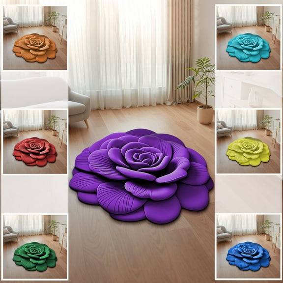 Area Rug Rugs for Living Room 3 D Flower Mat 23.62x23.62 in Soft Carpet Non-Slip Machine Washable,Quick Dry & Absorbent Rugs Area Carpet Dining Room Home Bedroom Carpet Floor for Home Decor