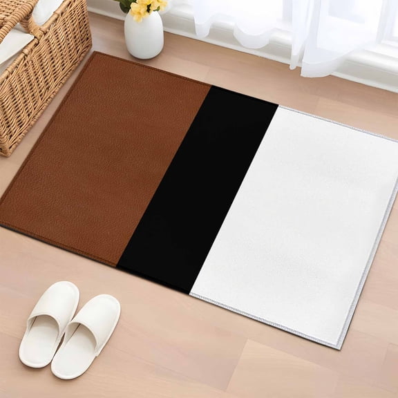 Area Rug Rustic Modern Minimalist Color Block Rectangle Area Rugs Washable Rug for Living Room Bedroom Dining Room, Leather Texture Brown Black White Soft Non-slip Floor Carpet 2x3ft