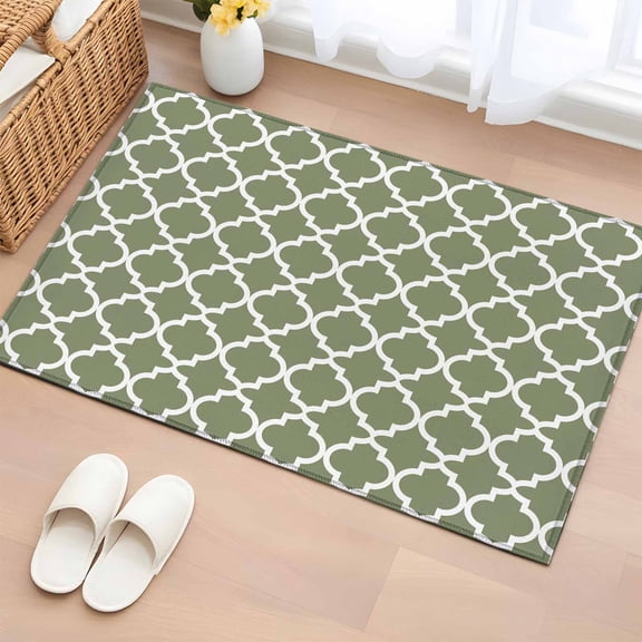 Area Rug Sage Green Moroccan Grid Rectangle Area Rugs Washable Rug for Living Room Bedroom Dining Room, Country Style Soft Non-slip Floor Carpet 2x3ft