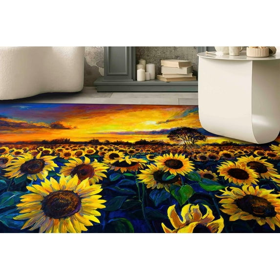 Area Rug, Salon Rugs, SuPrintedower Field Painting Rugs, View Rugs, SuPrintedower Rug, Corridor Rug, Sunset Landscape Rug, Luxury Rug, Farmhouse Rug, 3.9'x5.9' - 120x180 cm