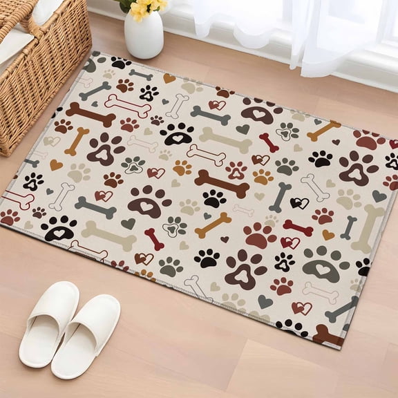 Area Rug Seamless Dog Paw Bone Texture Rectangle Area Rugs Washable Rug for Living Room Bedroom Dining Room, Pet Claw Love Heart on Khaki Soft Non-slip Floor Carpet 2x3ft