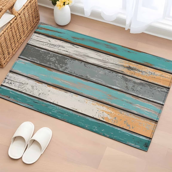 Area Rug Shabby Chic Farmhouse Wood Board Soft Rectangle Area Rugs Washable Rug for Living Room Bedroom Dining Room, Rustic Teal Wooden Non-slip Floor Carpet 2x3ft