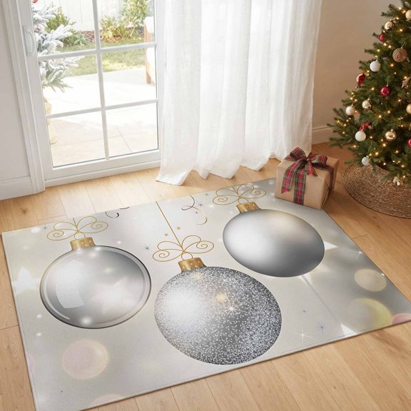 Area Rug Shiny Xmas Ball Rectangle Area Rugs Washable Rug for Living Room Bedroom Dining Room, Silver Gray Soft Non-slip Floor Carpet 2x3ft