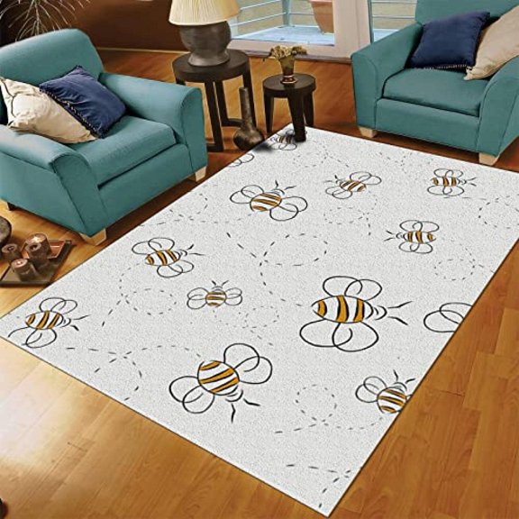Area Rug, Simple Little Bee Kid Rug, Fresh And Versatile Popular Living Room Decor Carpet, Non-Slip Easy To Clean Washable Breathable Rug For Boys Girls Room Bedroom Nursery