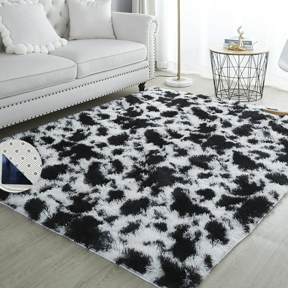 Area Rug Soft Plush Shaggy Black White Fluffy Furry Carpet for Living Room Bedroom Machine Washable 47x63inch