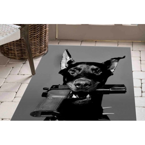 Area Rug, Soft Rugs, Black Dog And Gun Rug, Gun Rug, Step Rug, Popular Rug, Animal Rug, Modern Rug, Personalized Rugs, Black Rug, 2.3'x3.3' - 70x110 cm
