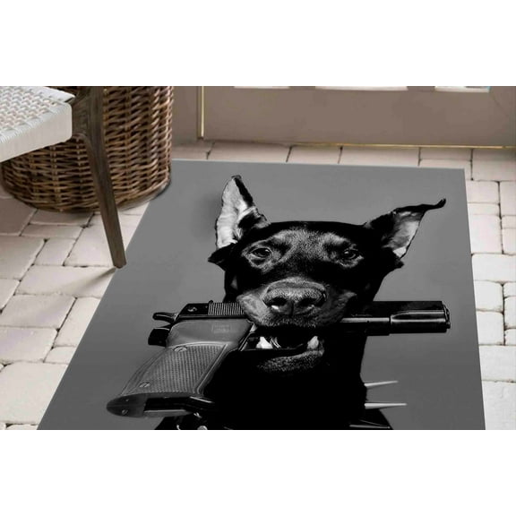 Area Rug, Soft Rugs, Black Dog And Gun Rug, Gun Rug, Step Rug, Popular Rug, Animal Rug, Modern Rug, Personalized Rugs, Black Rug, 3.3'x6.5' - 100x200 cm