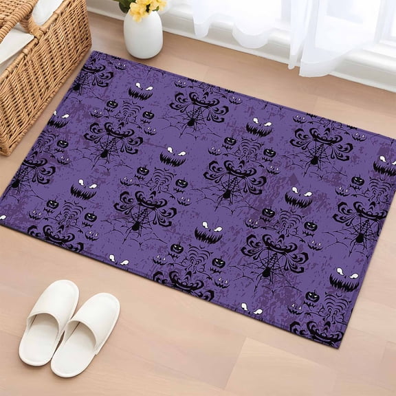 Area Rug Spooky Halloween Haunted Ghost Cobweb Rectangle Area Rugs Washable Rug for Living Room Bedroom Dining Room, Black Purple Soft Non-slip Floor Carpet 2x3ft