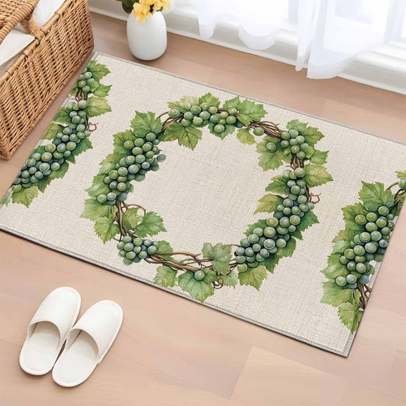 Area Rug Spring Green Grapes Vine on Beige Linen Rectangle Area Rugs Washable Rug for Living Room Bedroom Dining Room, Pastoral Botanical Soft Non-slip Floor Carpet 2x3ft