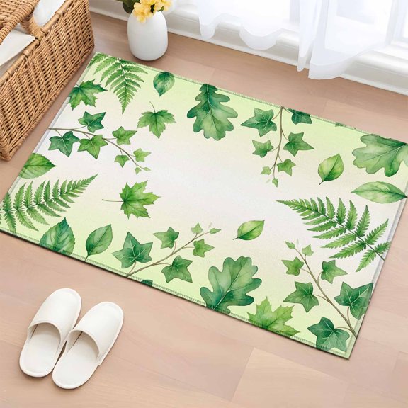 Area Rug Spring Watercolor Leaves Plants Rectangle Area Rugs Washable Rug for Living Room Bedroom Dining Room, Rustic Green Ivy Pothos Leaf Soft Non-slip Floor Carpet 2x3ft