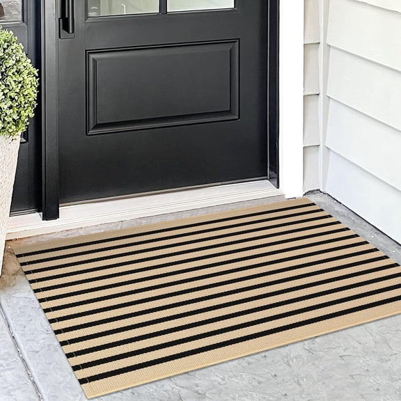 Area Rug Striped Front Door Rug Cotton Washable Indoor Outdoor Rug Doormats Outdoor Small Striped Rugs for Kitchen Entryway Patio Front Porch Decor