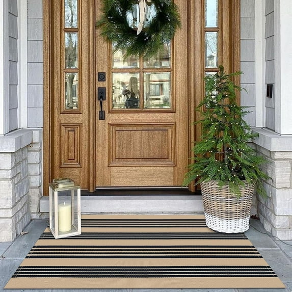 Area Rug Striped Front Door Rug Cotton Washable Indoor Outdoor Rug Doormats Outdoor Small Striped Rugs for Kitchen Entryway Patio Front Porch Decor