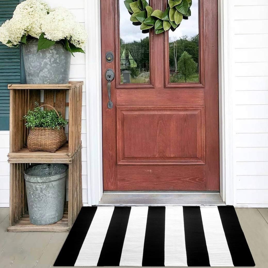 Area Rug  Striped Front Door Rug Cotton Washable Indoor Outdoor Rug Doormats Outdoor Small Striped Rugs for Kitchen Entryway Patio Front Porch Decor
