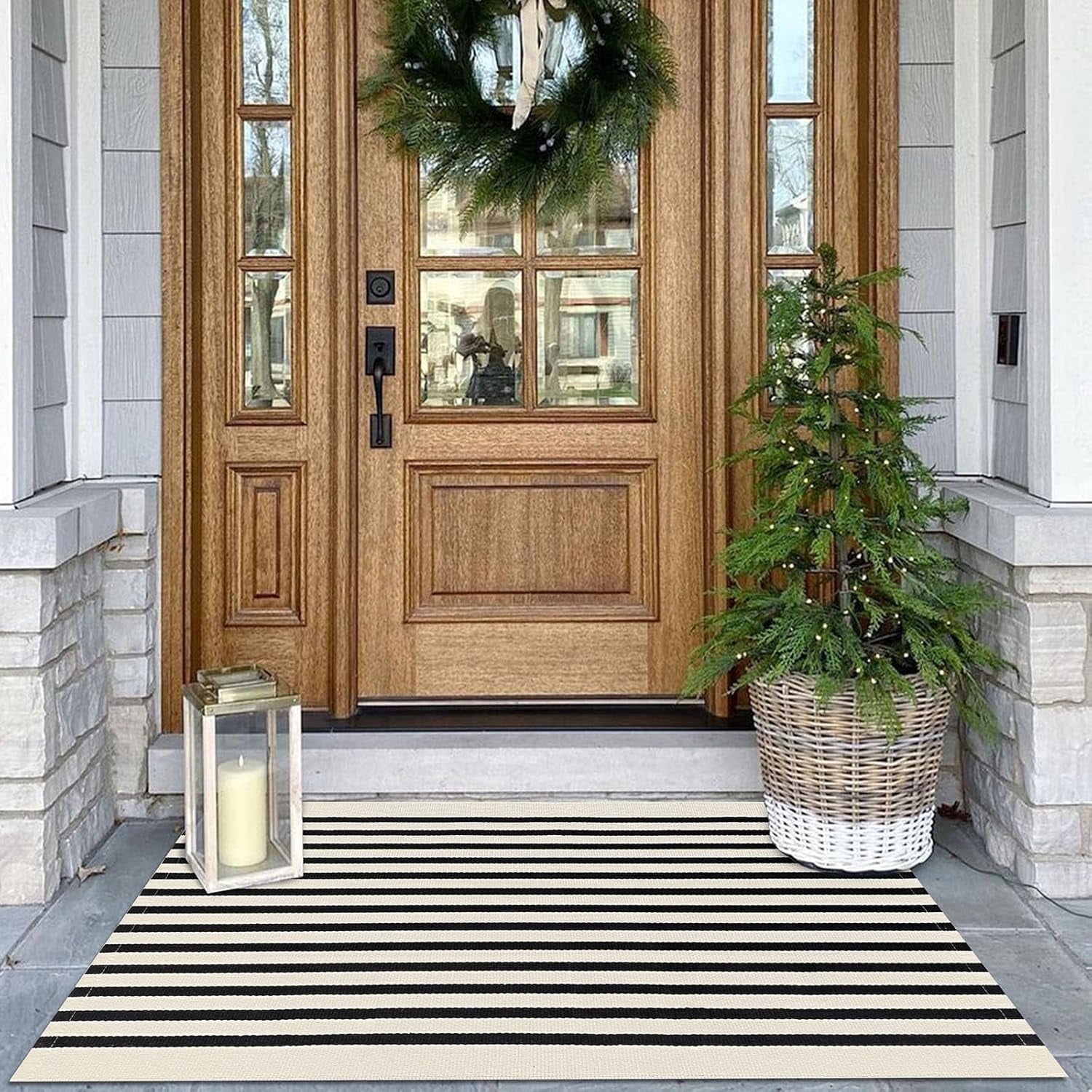 Area Rug  Striped Front Door Rug Cotton Washable Indoor Outdoor Rug Doormats Outdoor Small Striped Rugs for Kitchen Entryway Patio Front Porch Decor
