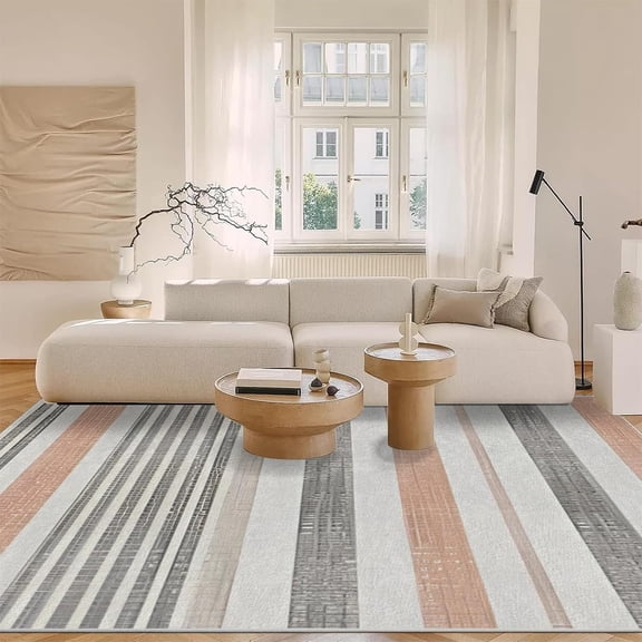 Area Rug Striped Retro Rugs for Living Room, Non Slip Rugs for Bedroom, Machine Washable Medieval Area Rug, Orange Gray Carpet for Office, Dining Room, Indoor-5' x 8'