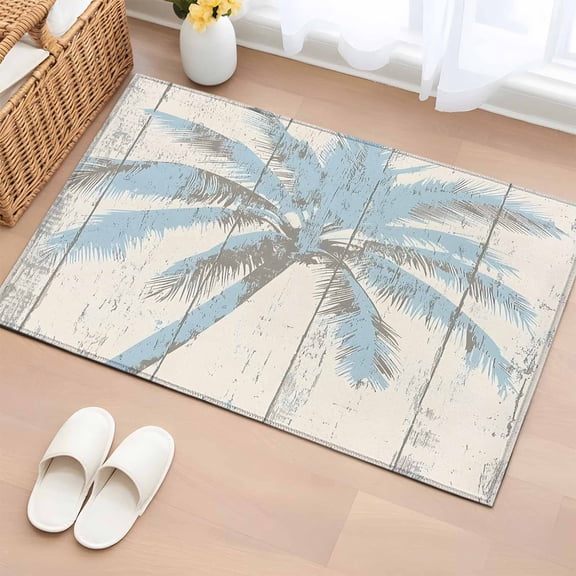 Area Rug Summer Beach Blue Coconut Tree Rectangle Area Rugs Washable Rug for Living Room Bedroom Dining Room, Retro Antique Wood Grain Soft Non-slip Floor Carpet 2x3ft