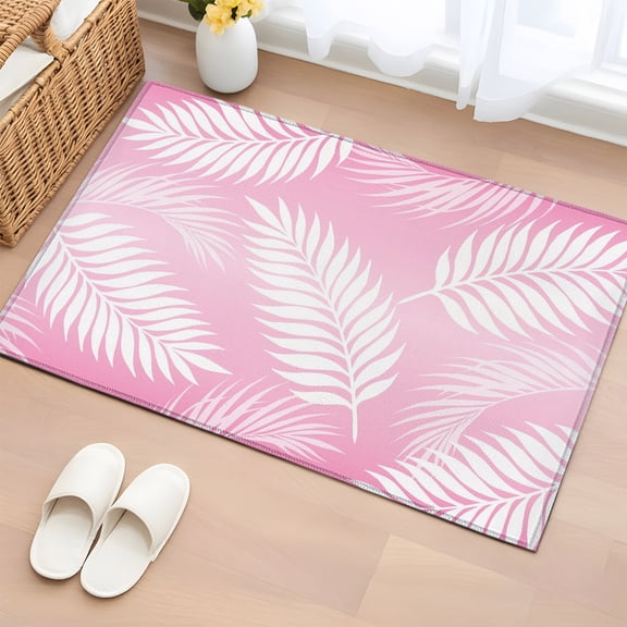 Area Rug Summer Tropical Botanical Rectangle Area Rugs Washable Rug for Living Room Bedroom Dining Room, Feather Palm Fronds on Pink Soft Non-slip Floor Carpet 2x3ft