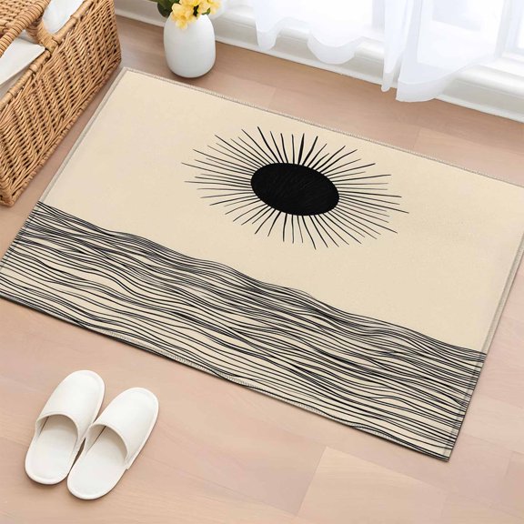 Area Rug Sun Mountain River Abstract Black Stripe Soft Rectangle Area Rugs Washable Rug for Living Room Bedroom Dining Room, Boho Style Non-slip Floor Carpet 2x3ft