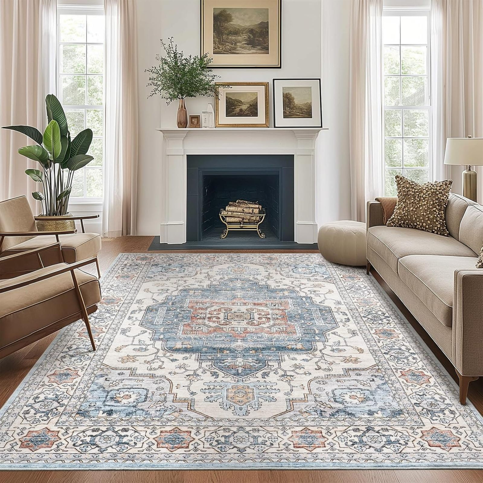 Area Rug Tangerine Vintage Rug Traditional Mat Distressed Indoor ...