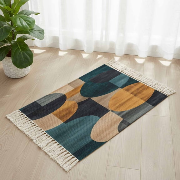 Area Rug with Tassels 2' x 3', Abstract Geometric Patchwork Kitchen Runner Rug for Hallway Bedroom Throw Rugs, Vintage Gradient Oval Art Soft Door Mat for Bathroom Entrance Living Room