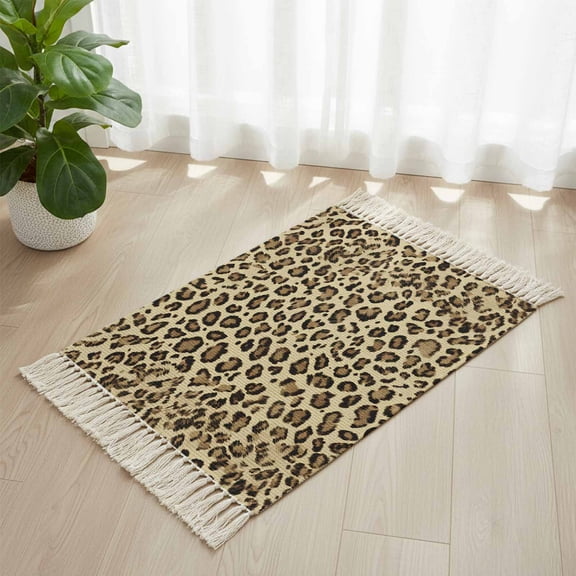 Area Rug with Tassels 2' x 3', Abstract Leopard Print Kitchen Runner Rug for Hallway Bedroom Throw Rugs, Classic Brown Spots Soft Door Mat for Bathroom Entrance Living Room