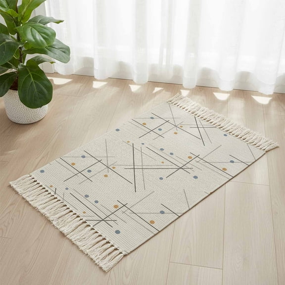 Area Rug with Tassels 2' x 3', Abstract Line Polka Dot Kitchen Runner Rug for Hallway Bedroom Throw Rugs, Modern Minimalist Geometric Soft Door Mat for Bathroom Entrance Living Room