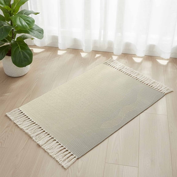 Area Rug with Tassels 2' x 3', Abstract Modern Gradient Wave Lines Kitchen Runner Rug for Hallway Bedroom Throw Rugs, Minimalist Dynamic Lines Soft Door Mat for Bathroom Entrance Living Room
