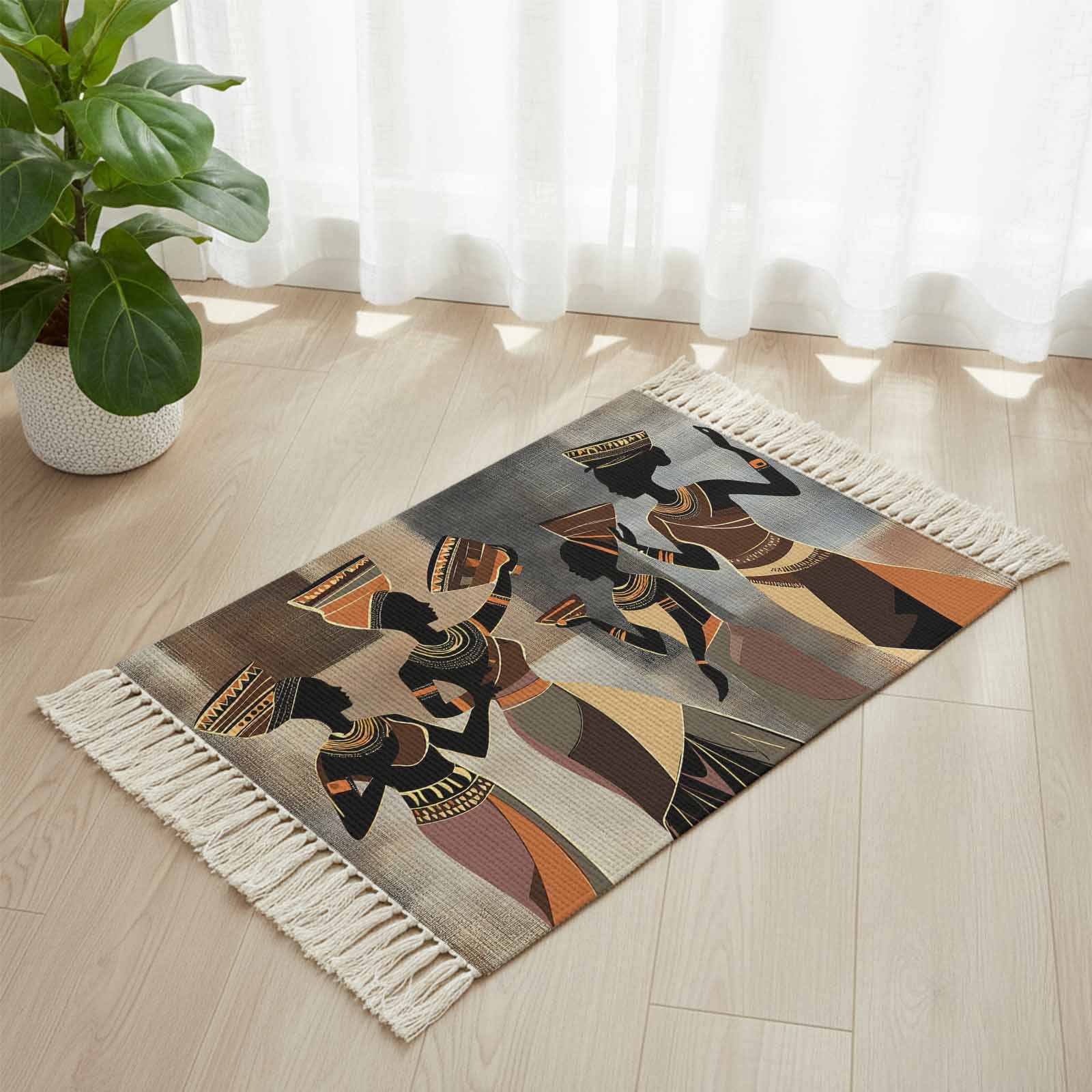Area Rug with Tassels 2' x 3', African Ethnic Black Women Dancing ...