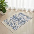 thumbnail image 1 of Area Rug with Tassels 2' x 3', Blue Chinoiserie Garden Pavilion Kitchen Runner Rug for Hallway Bedroom Throw Rugs, Asian Scenic Hill Boat Plant Soft Door Mat for Bathroom Entrance Living Room, 1 of 9