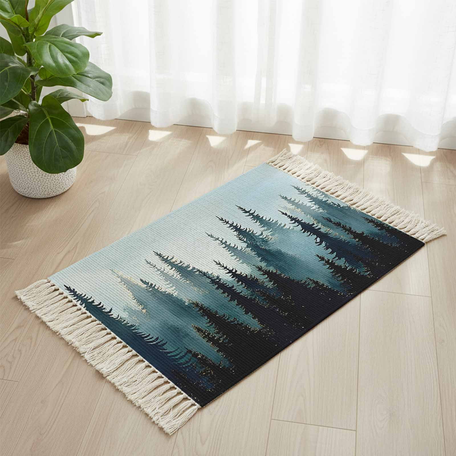 Area Rug with Tassels 2' x 3', Forest Jungle Black Shadow Kitchen ...