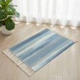 thumbnail image 1 of Area Rug with Tassels 2' x 3', Modern Abstract Stripe Art Kitchen Runner Rug for Hallway Bedroom Throw Rugs, Oil Painting Blue Gray Art Soft Door Mat for Bathroom Entrance Living Room, 1 of 9