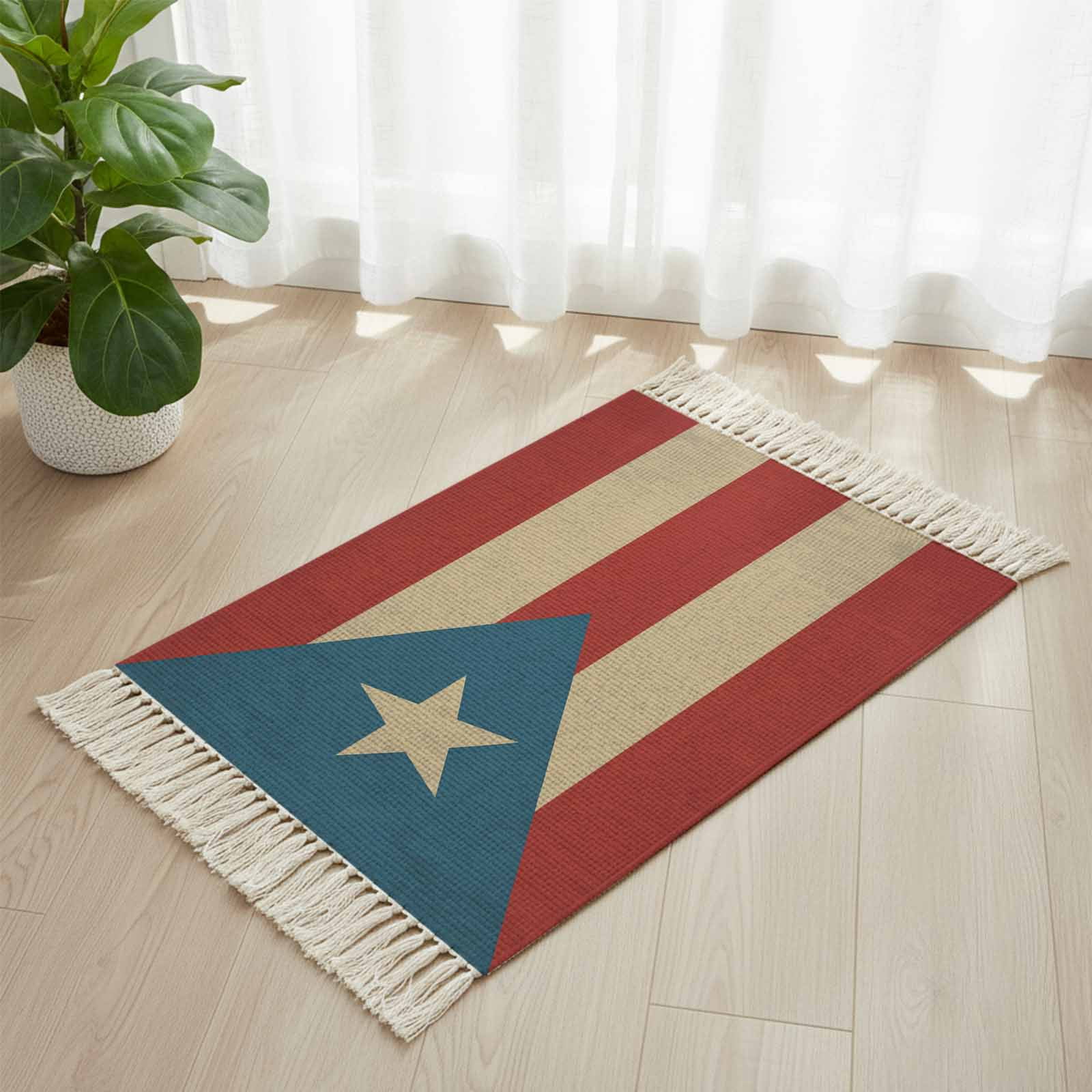 Flag Rugs Area Rug with Tassels 2' x 3', Puerto Rico Flag Red Stripe Stars ...