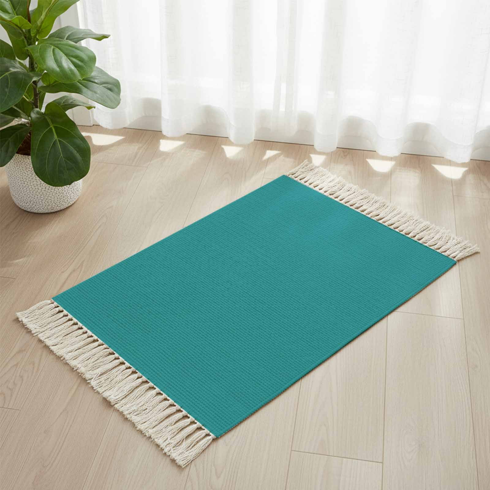 Single Color Rugs Area Rug with Tassels 2' x 3', Pure Color Blue And Green Kitchen Runner ...