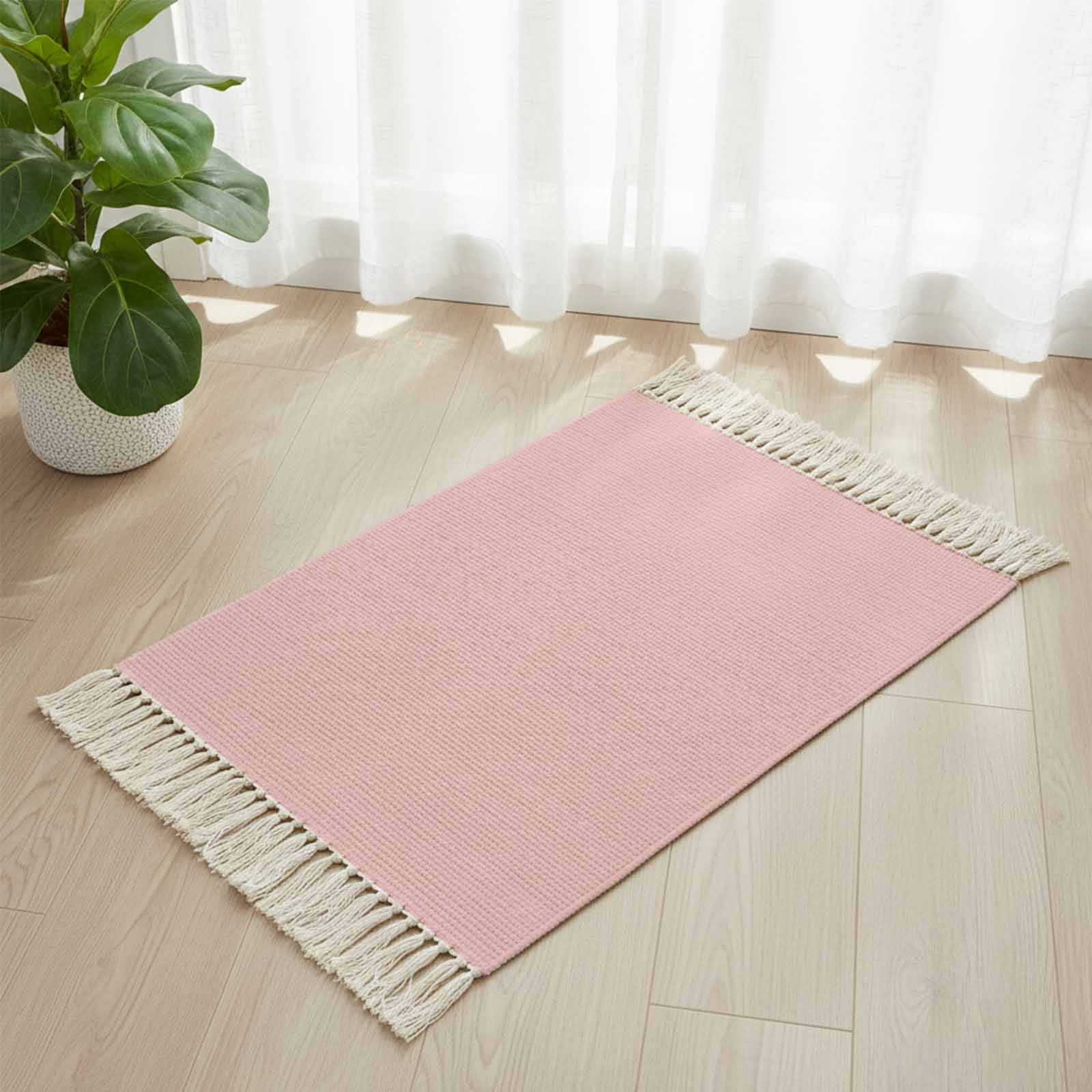 Area Rug with Tassels 2' x 3', Pure Color Pink Kitchen Runner Rug for ...