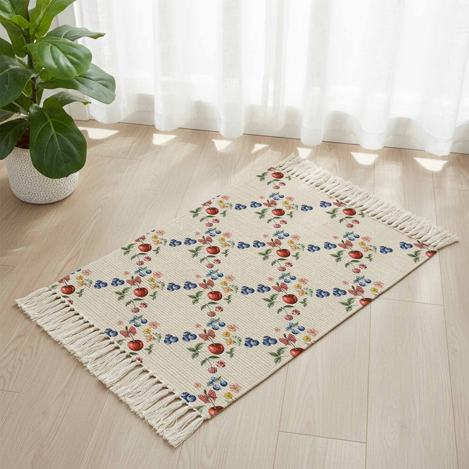 Area Rug with Tassels 2' x 3', Retro Blueberry Cherry Flowers Leaves ...