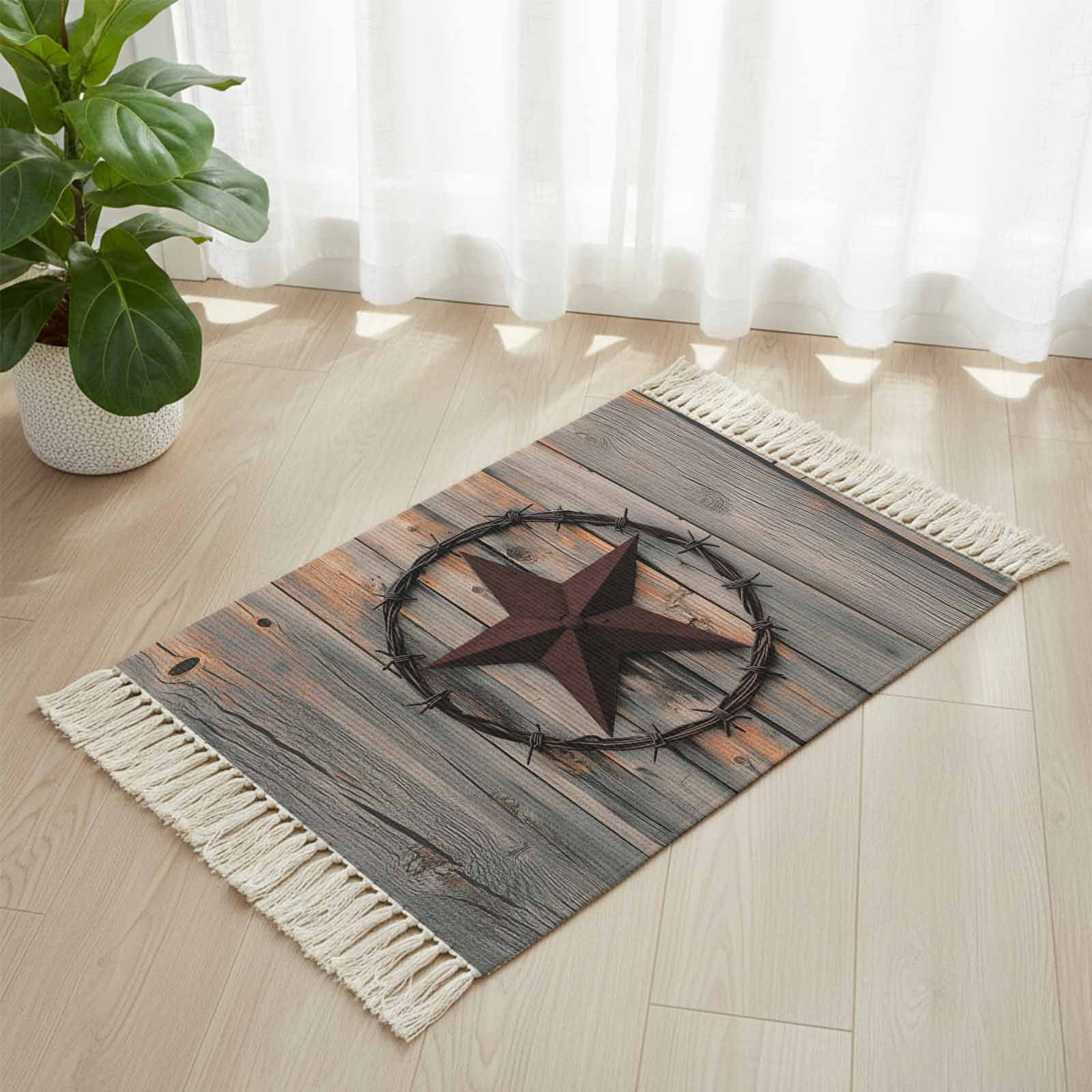 Area Rug with Tassels 2' x 3', Retro Country Texas Western Star Kitchen ...