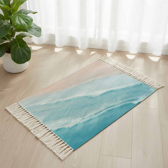 Area Rug with Tassels 2' x 3', Summer Beach Blue Wave Water Ripple Kitchen Runner Rug for Hallway Bedroom Throw Rugs, Seaside Coastal Nautical Soft Door Mat for Bathroom Entrance Living Room