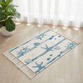 thumbnail image 1 of Area Rug with Tassels 2' x 3', Summer Ocean Starfish Shell Fish Kitchen Runner Rug for Hallway Bedroom Throw Rugs, Watercolor Blue Stripes Soft Door Mat for Bathroom Entrance Living Room, 1 of 9