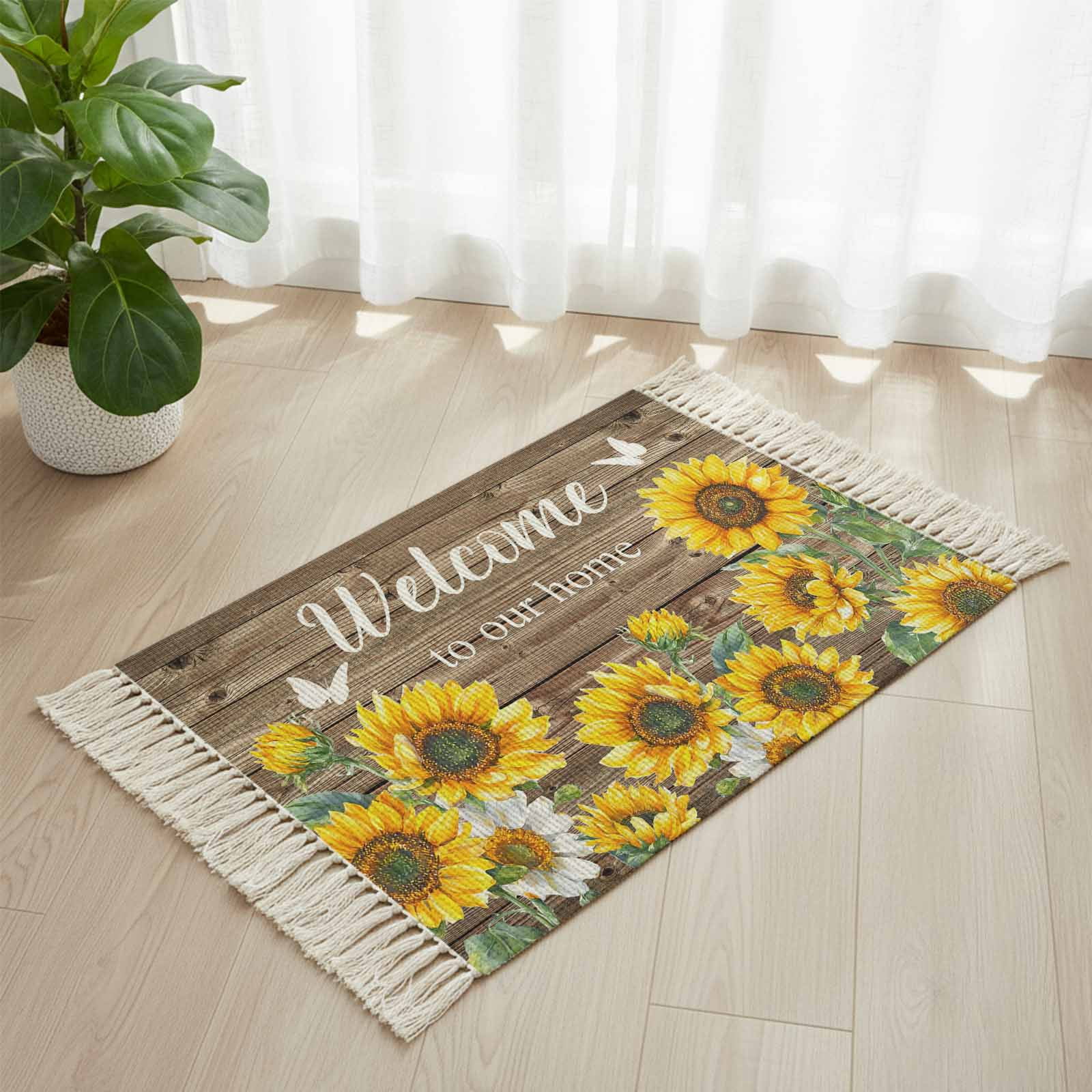 Area Rug with Tassels 2' x 3', Welcome Home Sunflower Funny Words ...