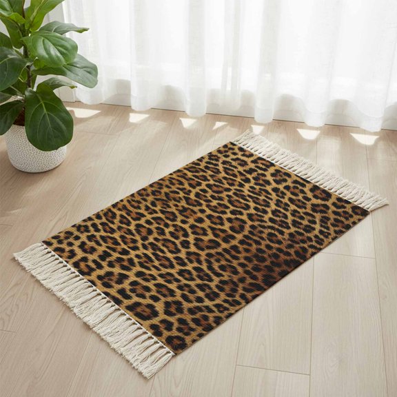 Area Rug with Tassels 2' x 3', Wild Abstract Leopard Skin Kitchen Runner Rug for Hallway Bedroom Throw Rugs, Animal Leather Texture Soft Door Mat for Bathroom Entrance Living Room