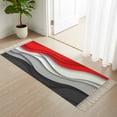 thumbnail image 1 of Area Rug with Tassels 2' x 4', Red Gray Color Blocks Kitchen Runner Rug for Hallway Bedroom Throw Rugs, Gradient Abstract Geometric Soft Door Mat for Bathroom Entrance Living Room, 1 of 9