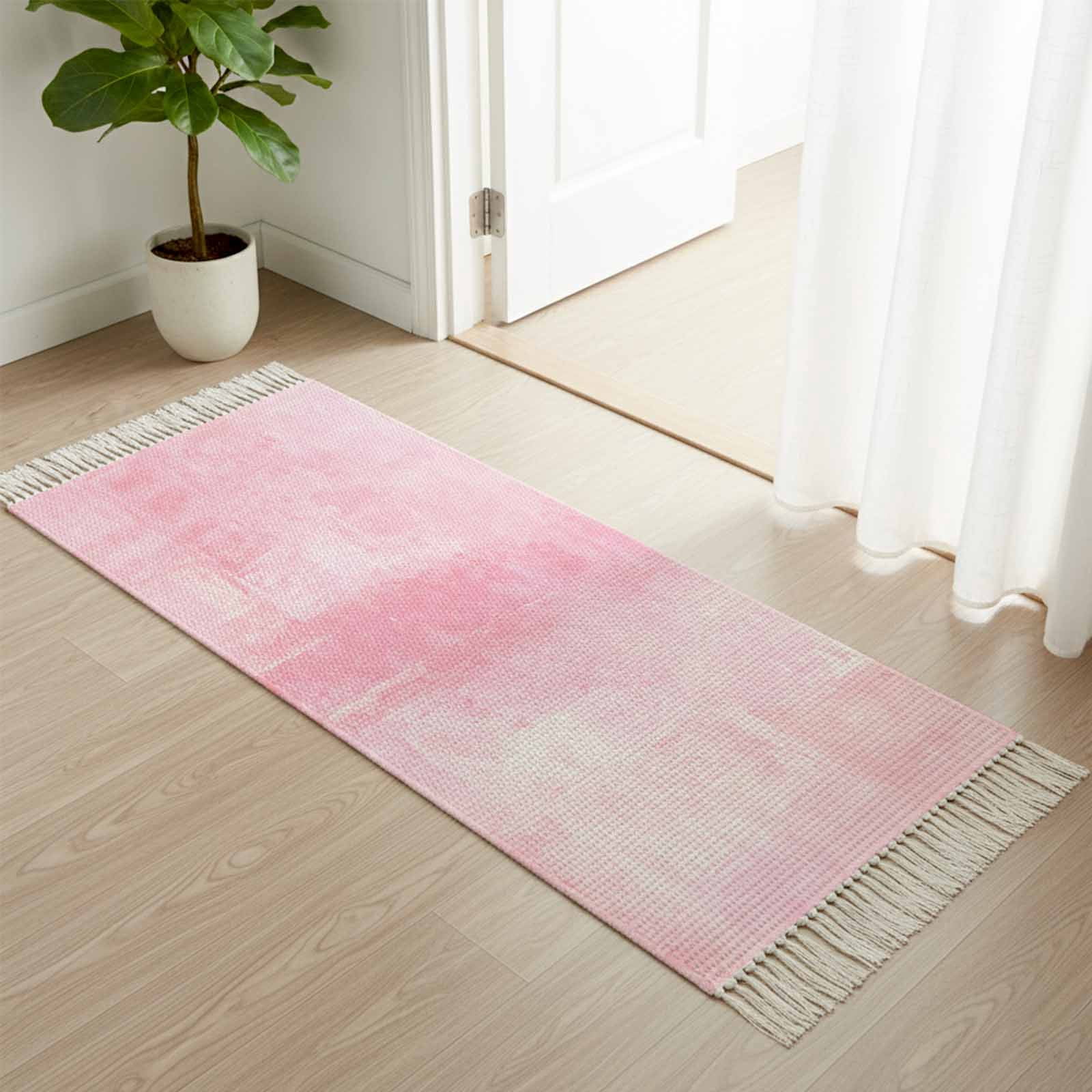 Muttled Rug Area Rug with Tassels 2' x 4', Vintage Gradient Pink Mottled Texture ...