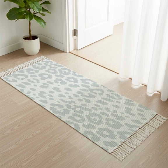 Area Rug with Tassels 2' x 5', Cute Leopard Gradient Gray Kitchen Runner Rug for Hallway Bedroom Throw Rugs, Modern Minimalist Art Soft Door Mat for Bathroom Entrance Living Room