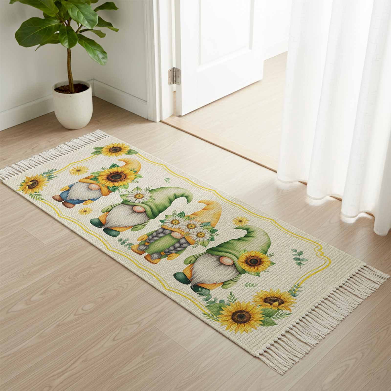 Area Rug with Tassels 2' x 5', Farmhouse Gnome Retro Linen Kitchen ...