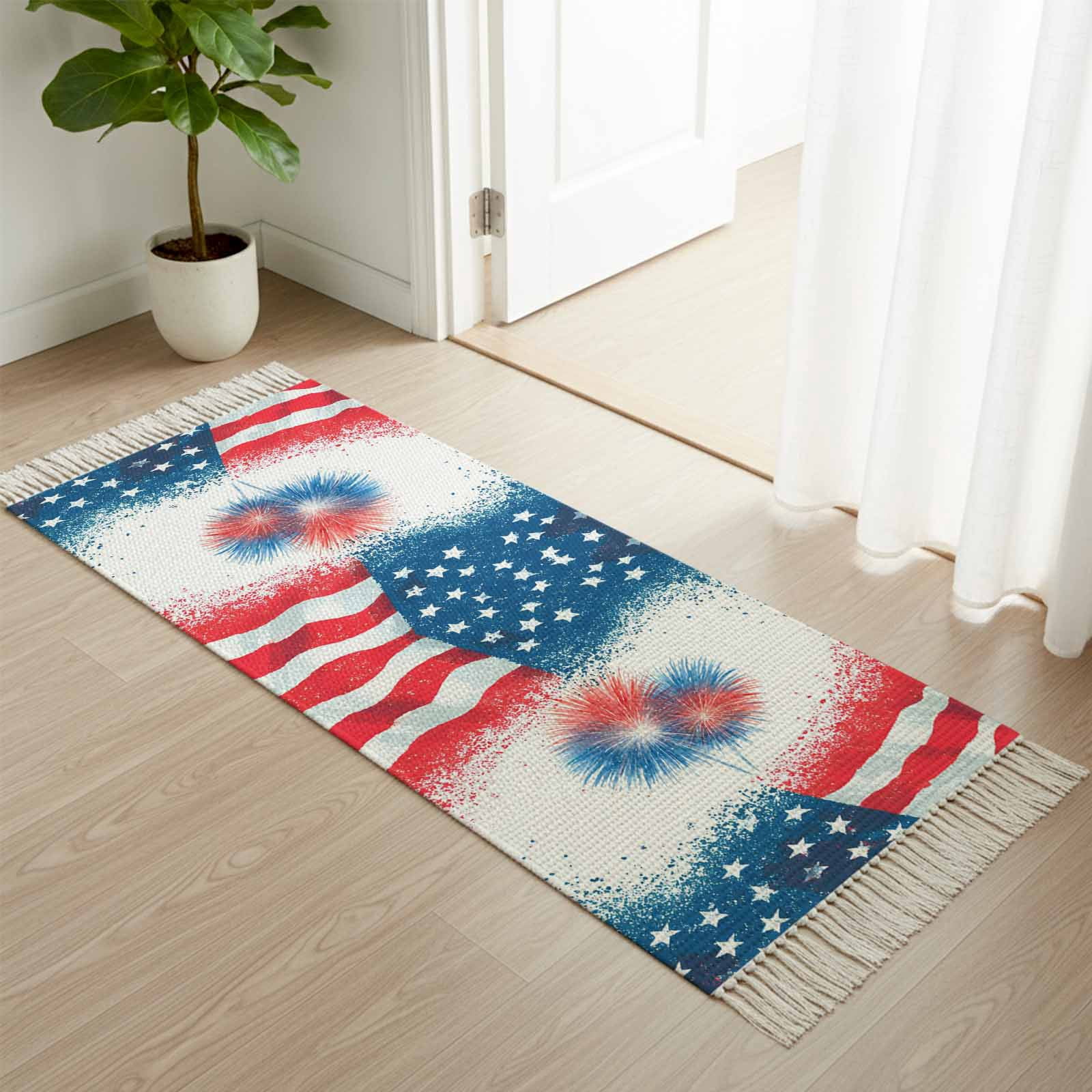 Area Rug with Tassels 2' x 5', Independence Day Fireworks Kitchen ...