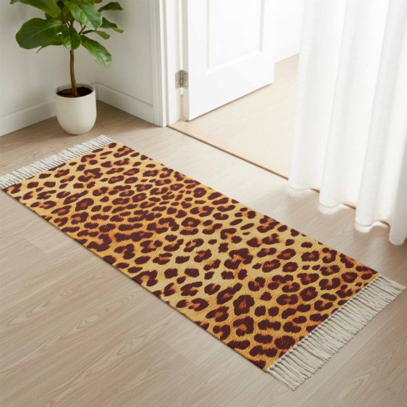 Area Rug with Tassels 2' x 5', Leopard Print Animal Skin Texture Kitchen Runner Rug for Hallway Bedroom Throw Rugs, Wild Style Soft Door Mat for Bathroom Entrance Living Room
